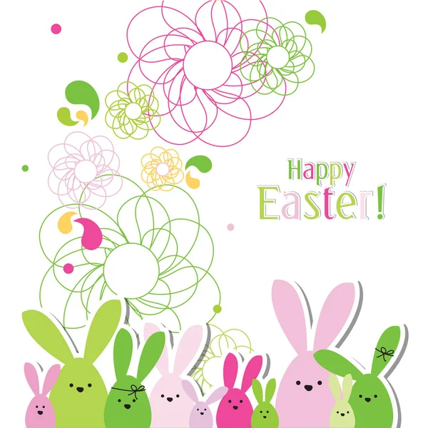 Easter card with copy space. Floral background. Bunny family. — Stock Vector