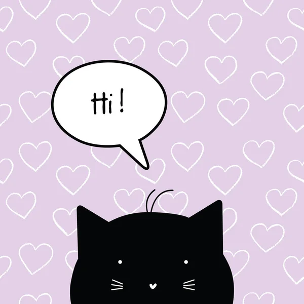 こんにちは。かわいい猫のキャラクターのグリーティング カード。グリーティング カード。デザイン要素. — ストックベクタ
