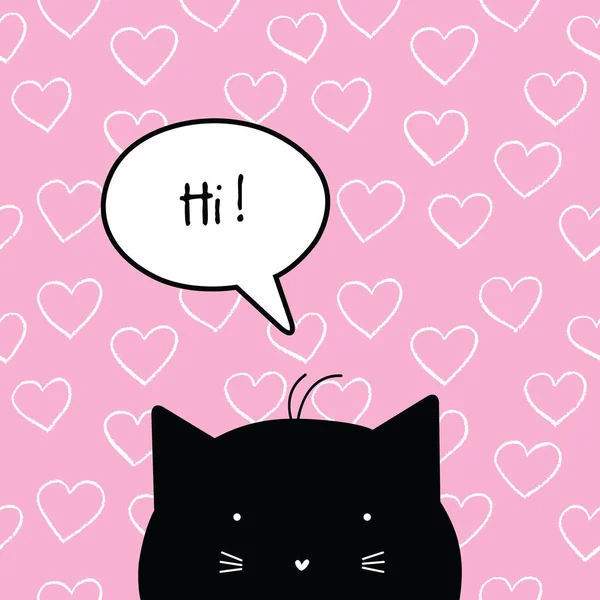 こんにちは。かわいい猫のキャラクターのグリーティング カード。グリーティング カード。デザイン要素. — ストックベクタ