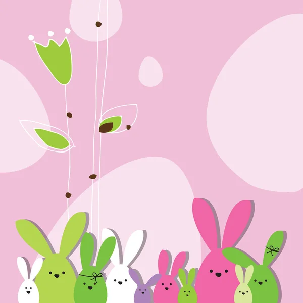 Tarjeta de Pascua con espacio para copias. Fondo floral. Familia del conejo . — Vector de stock