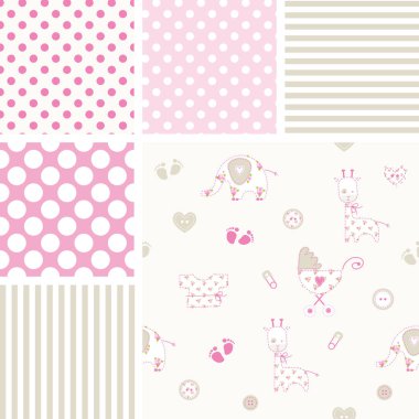Bebek duş desenleri kümesi. Dikişsiz desen. 