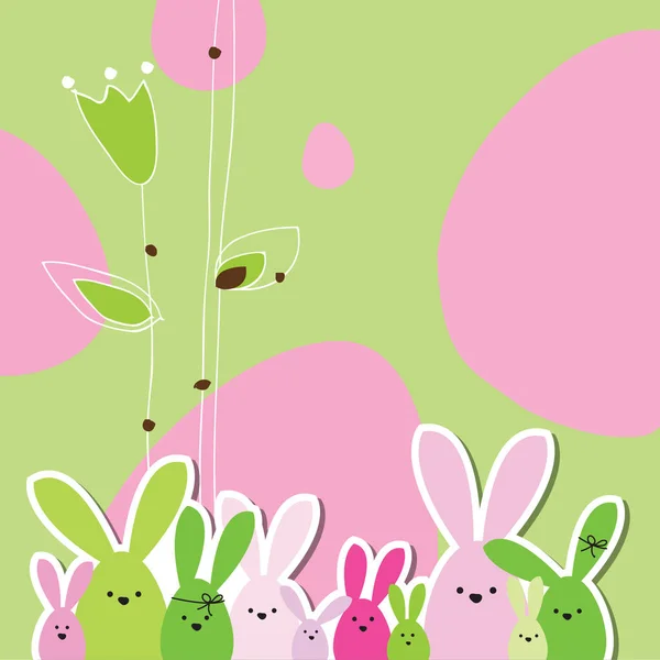 Easter card with copy space. Floral background. Bunny family. — Stock Vector