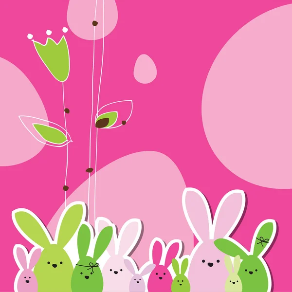 Tarjeta de Pascua con espacio para copias. Fondo floral. Familia del conejo . — Vector de stock