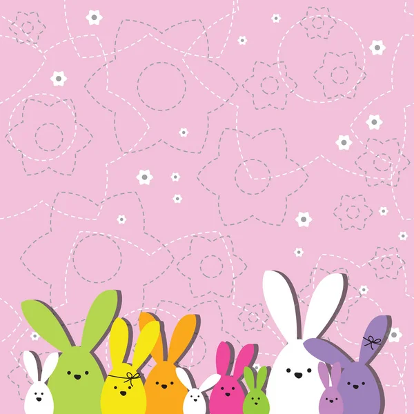 Carte de Pâques avec espace de copie. Fond floral. Famille Bunny . — Image vectorielle