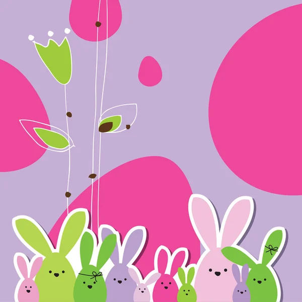 Tarjeta de Pascua con espacio para copias. Fondo floral. Familia del conejo . — Vector de stock