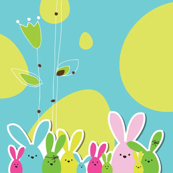 Tarjeta de Pascua con espacio para copias. Fondo floral. Familia del conejo . — Vector de stock