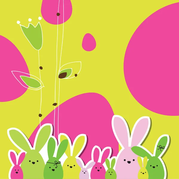 Easter card with copy space. Floral background. Bunny family. — Stock Vector