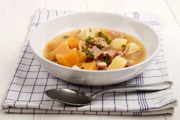 Scottish specialty, stovies with potatoes, turnips, pork — Stock Photo, Image