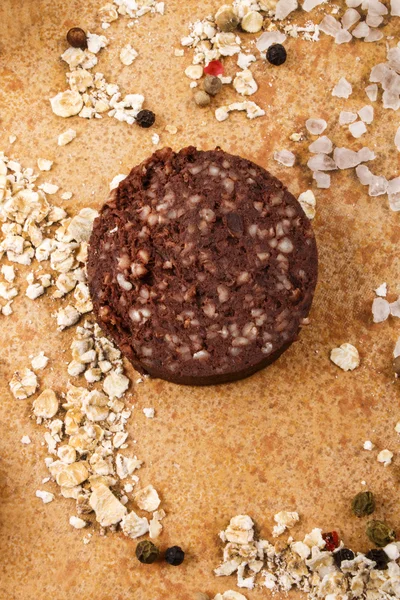 Irish home made black pudding with oatmeal and spices — Stock Photo, Image