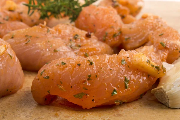 Marinated poultry breast stripe with spice and herbs — Stock Photo, Image