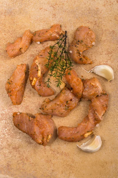 Marinated poultry breast stripe with spice and herbs — Stock Photo, Image