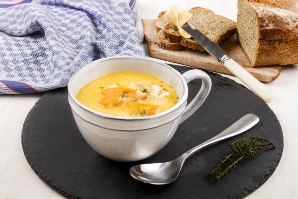 Specialty from scotland, freshly cooked cullen skink with thyme — Stock Photo, Image