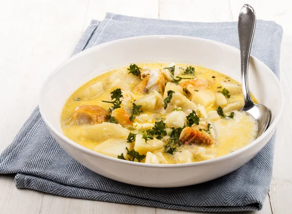 Cooked cullen skink with parsley in a deep plate — Stock Photo, Image