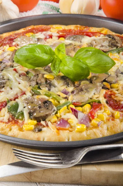 Frisch gebackene Pizza aus dem Ofen — Stockfoto