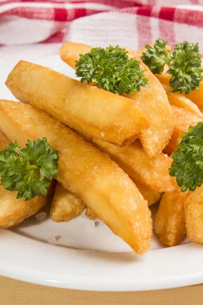 French fries with parley on a plate — Stock Photo, Image