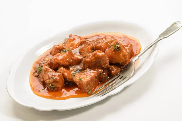 Hungarian style chicken goulash on a plate — Stock Photo, Image