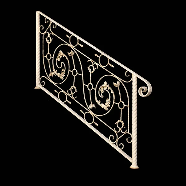Delicate iron railing of the stairs. Isolated over  black  background.