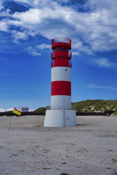 Red White Small Lighthouse Island Dune Heligoland Germany Blue Sky — Stock Photo, Image