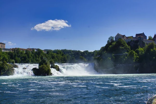 Famous Rhine Falls Swiss City Schaffhausen Sunny Day Blue Sky — Stock Photo, Image