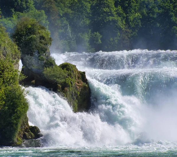 Famous Rhine Falls Swiss City Schaffhausen Sunny Day Blue Sky — Stock Photo, Image