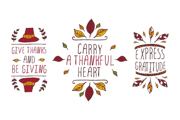 Set di elementi del Ringraziamento e testo su sfondo bianco — Vettoriale Stock