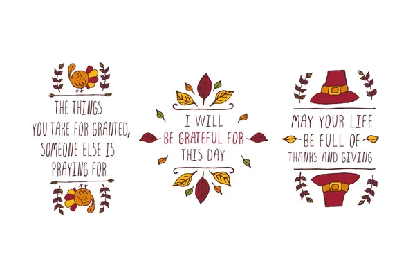 Set of Thanksgiving elements and text on white background — Stock Vector