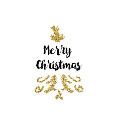 Noel kartı altın öğeleri ve metin ile beyaz arka plan üzerinde
