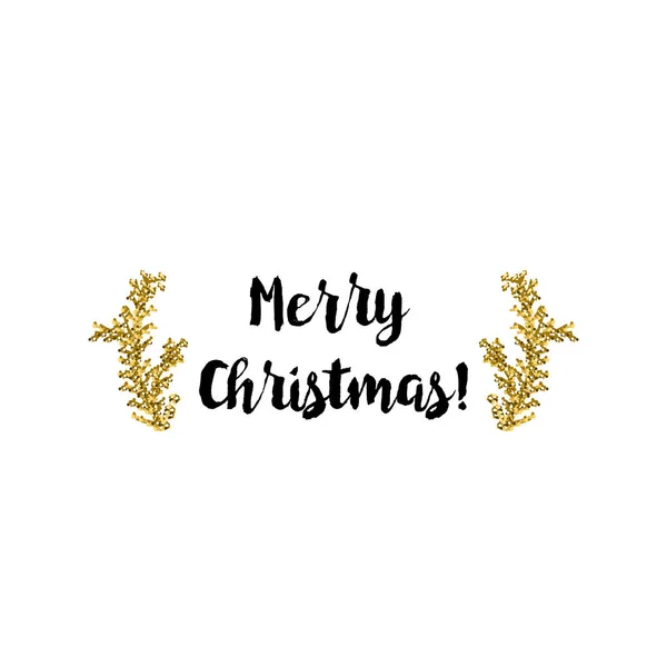 Christmas card on white background with golden elements and text — Stock Vector