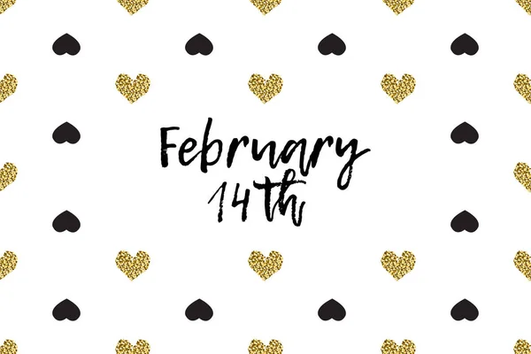 Tarjeta de felicitación San Valentín con corazones de texto, negro y dorado — Vector de stock