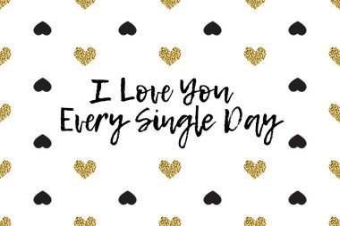 Valentine greeting card with text, black and gold hearts clipart