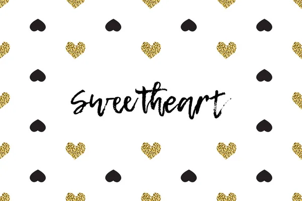 Valentine greeting card with text, black and gold hearts — Stock Vector