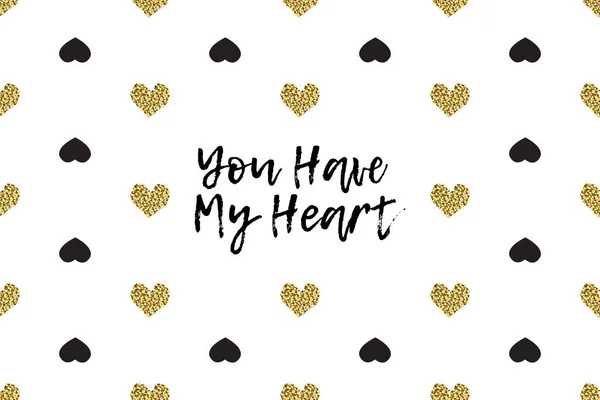 Valentine greeting card with text, black and gold hearts — Stock Vector