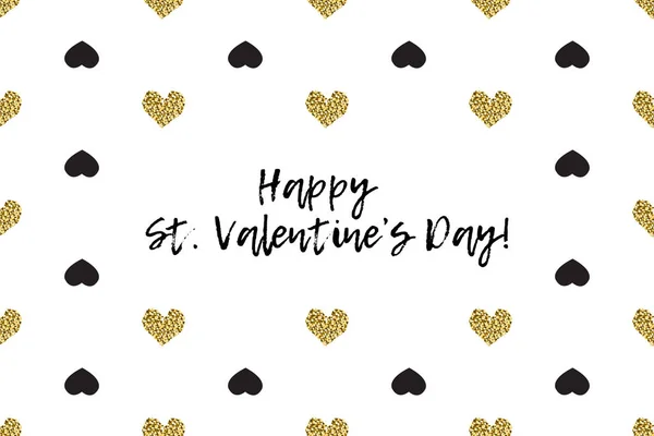 Valentine greeting card with text, black and gold hearts — Stock Vector