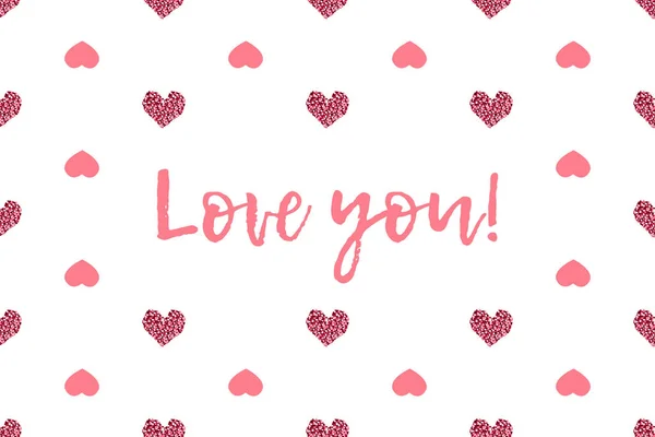 Valentine greeting card with text and pink hearts — Stock Vector