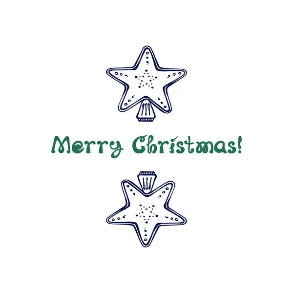 Χριστουγεννιάτικη ζωγραφισμένη ευχετήρια κάρτα σε λευκό φόντο — Διανυσματικό Αρχείο
