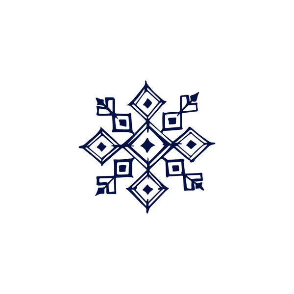 Copo de nieve azul oscuro dibujado a mano aislado en blanco — Vector de stock
