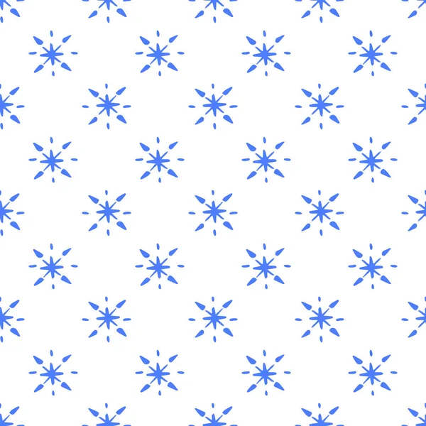 Бесшовный узор с нарисованными вручную снежинками, изолированными на белом — стоковый вектор