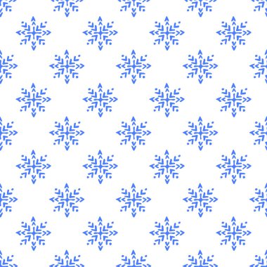 Elle çizilmiş kar taneleri beyaza izole edilmiş kusursuz desen.