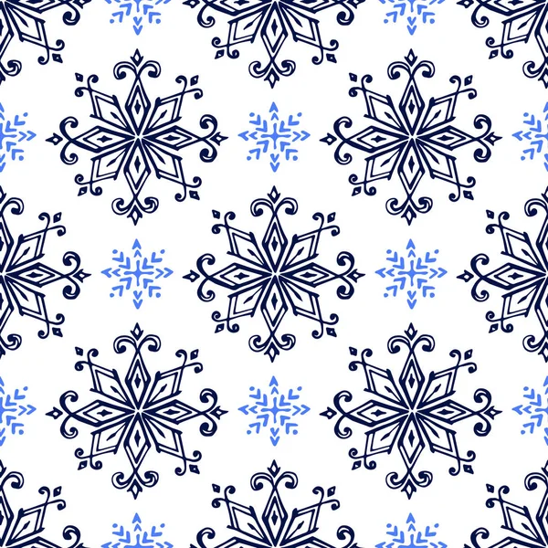 Seamless pattern with hand drawn snowflakes isolated on white — Stock Vector