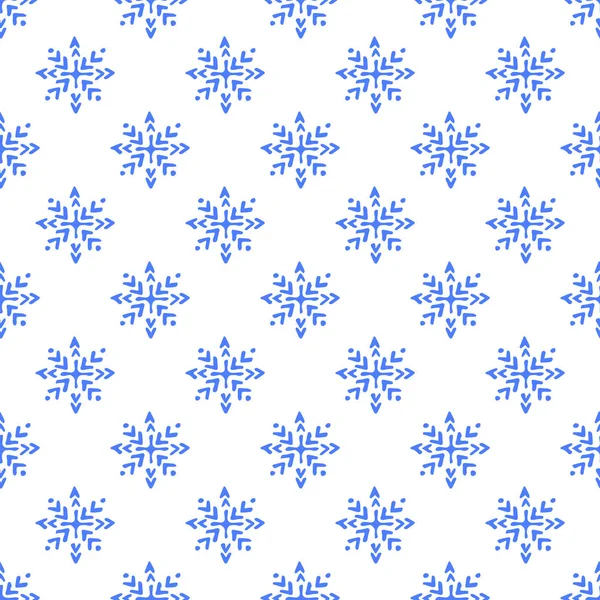 Sömlöst mönster med handritade snöflingor isolerade på vitt — Stock vektor