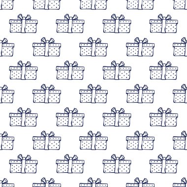 Hediye kutuları el ile Seamless Modeli çizilmiş