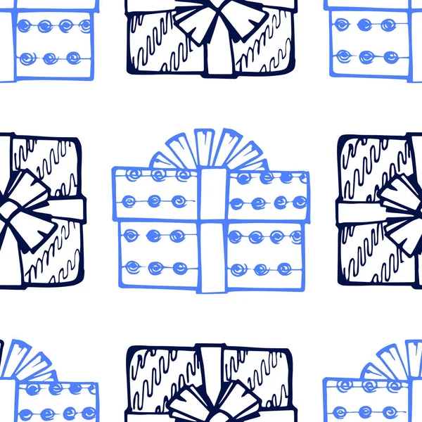 Naadloze patroon met hand getrokken geschenkdozen — Stockvector