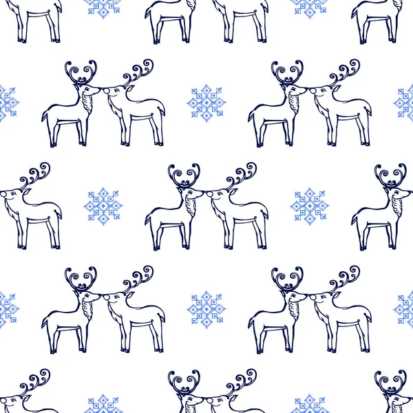 无缝隙图案，圣诞鹿与白色隔离 — 图库矢量图片
