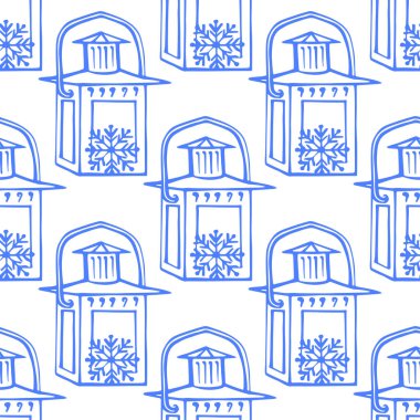 Elle çizilmiş Noel feneri ve kar tanesiyle kusursuz desen