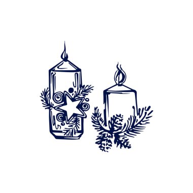 El çizimi Noel mumları beyaz arka planda izole