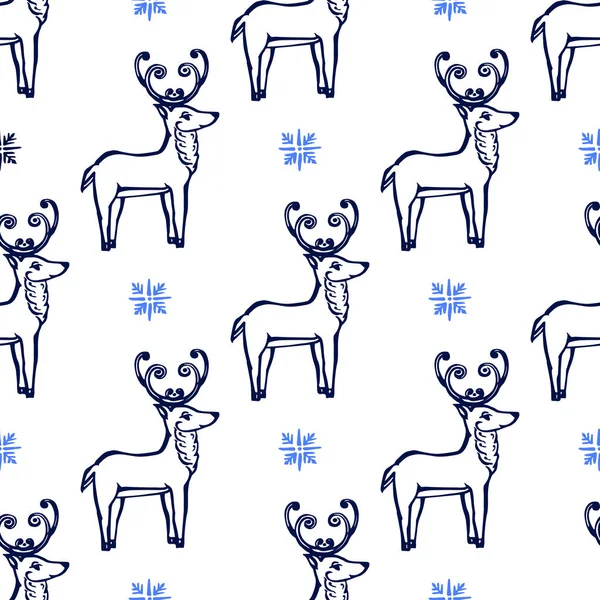 Seamless pattern with Christmas deer isolated on white — ストックベクタ