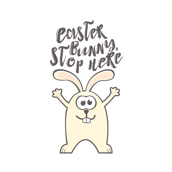 Tarjeta de felicitación de Pascua con conejo y texto — Vector de stock