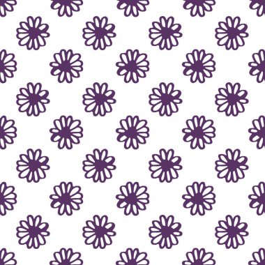 Beyaz arkaplanda elle çizilmiş menekşe çiçekleri ile kusursuz desen