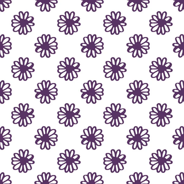 Motif sans couture avec des fleurs violettes dessinées à la main sur fond blanc — Image vectorielle