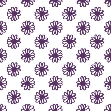 Beyaz arkaplanda elle çizilmiş menekşe çiçekleri ile kusursuz desen